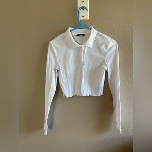 Shein long sleeve crop top white NWOT Peter Pan collar size S